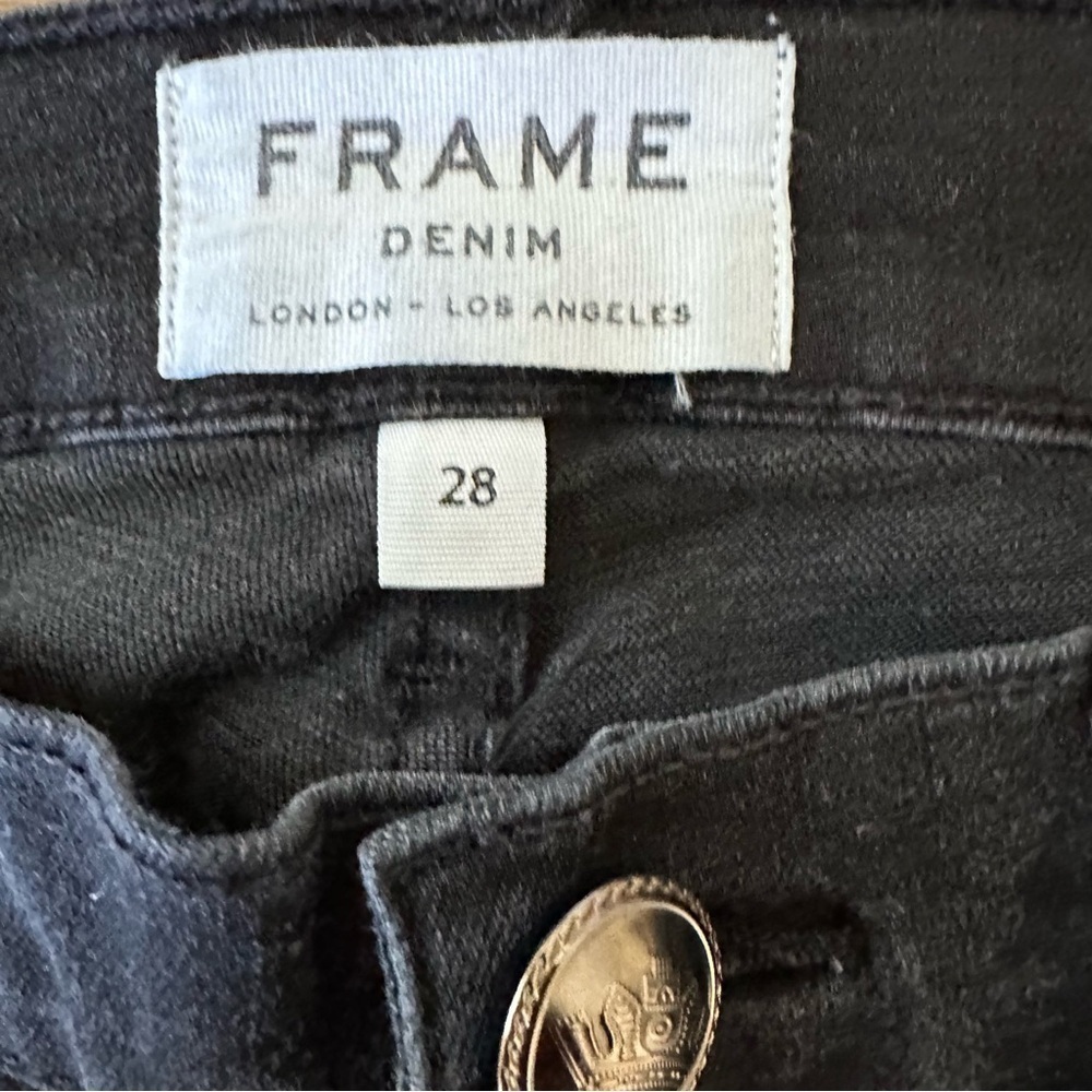 Frame Denim SZ 28 Le Skinny de Jeanne black distressed denim EUC - Picture 9 of 10